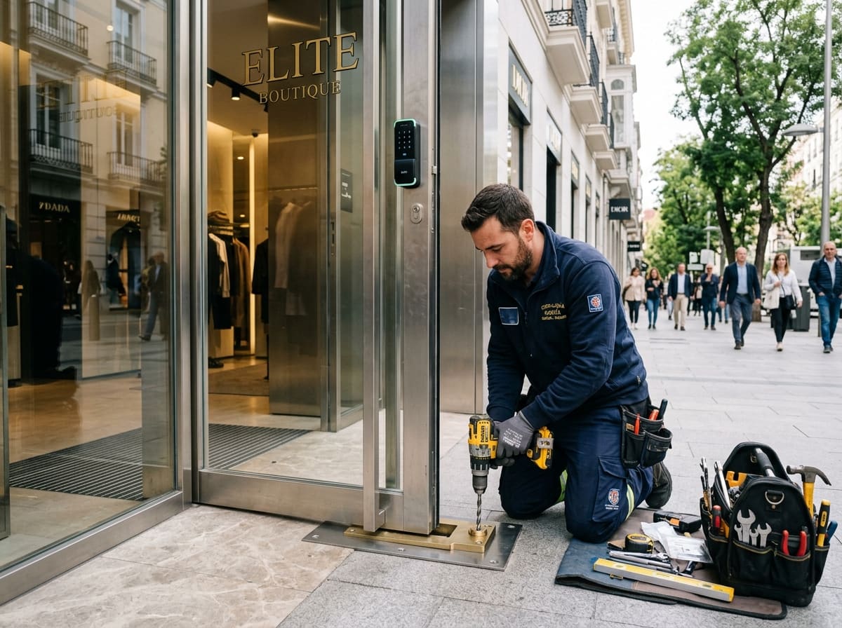 Ilustración: cierre de seguridad en el escaparate de una boutique, Salamanca